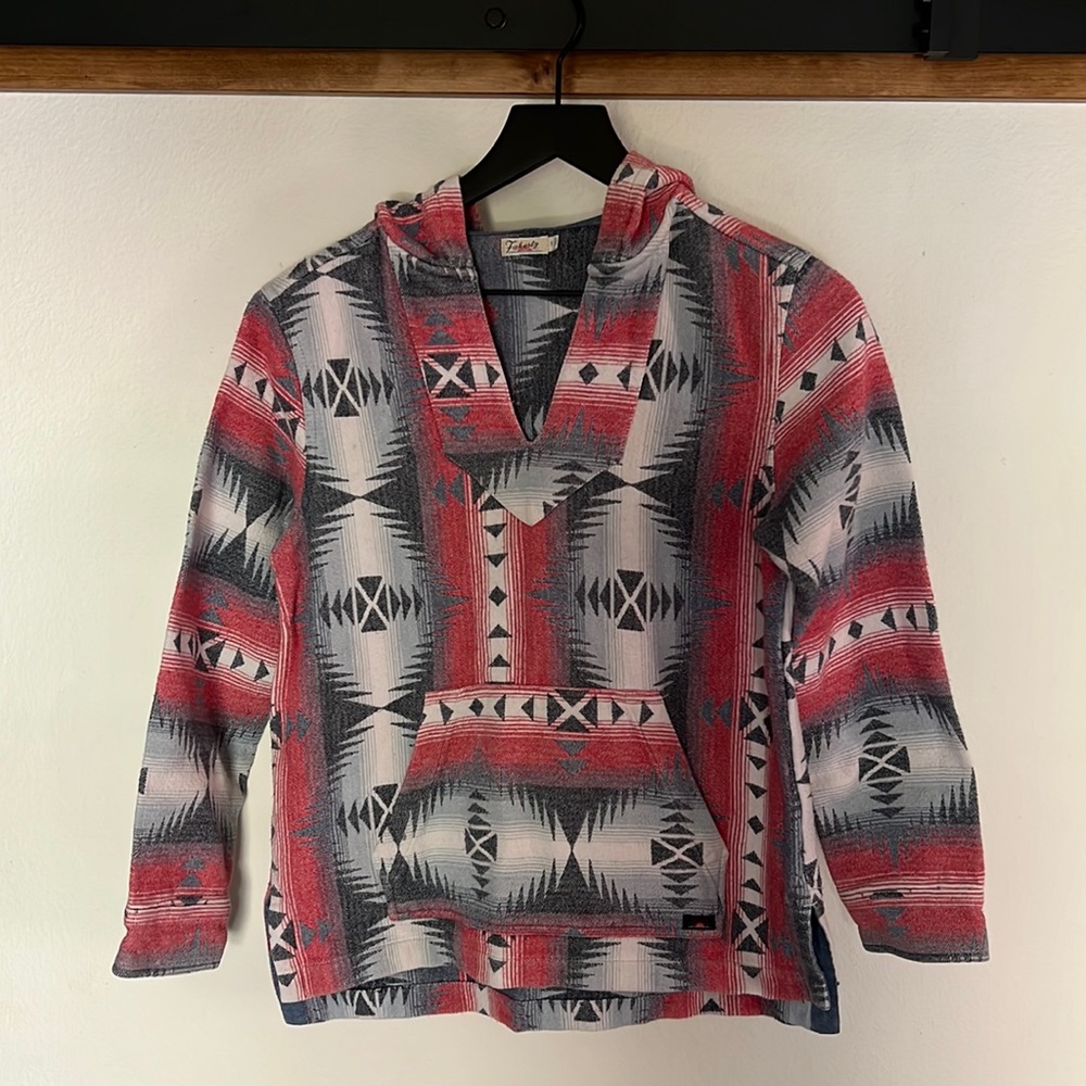 Faherty Aztec southwest hooded poncho pullover small